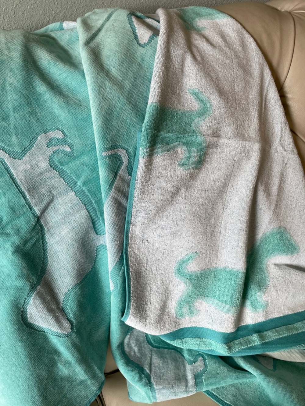 Dachshund Beach Towel in Aqua and White - Picture 2 of 5